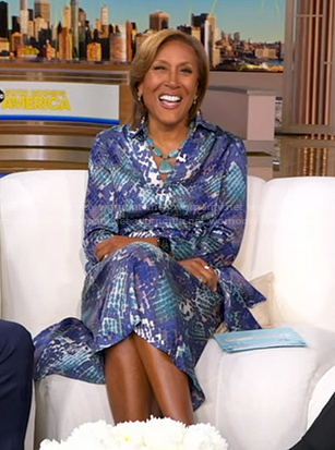Robin’s blue snake print wrap dress on Good Morning America