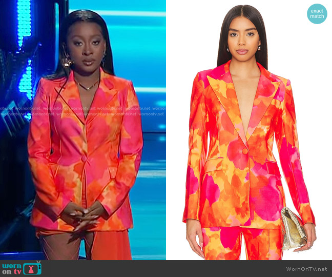 Runaway The Label Oralie Blazer in Orange Floral worn by Kaiya Hamilton on The Voice