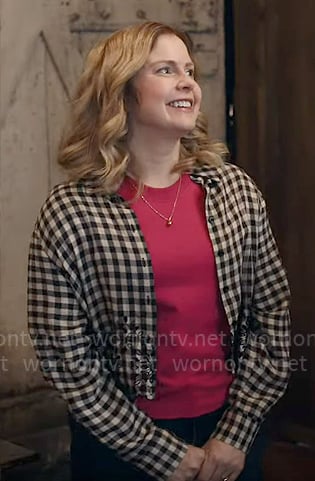 Sam’s embroidered gingham check shirt on Ghosts