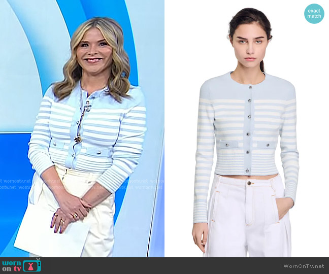 Sandro Striped cardigan in Sky Blue worn by Jenna Bush Hager on Today