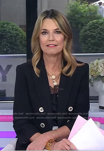 Savannah’s black polka dot cami and double breasted blazer on Today