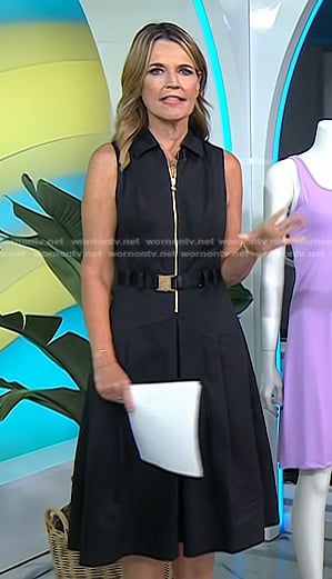 Savannah’s black zip front belted dress on Today