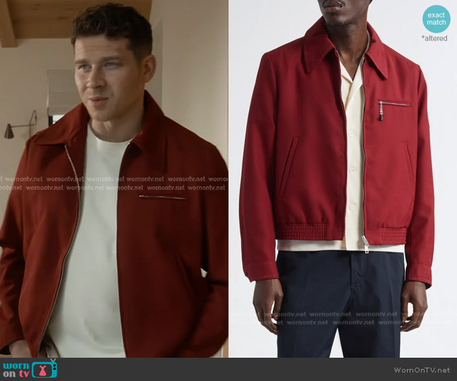 Second Layer Logo Dice Bomber Jacket in Burgundy Red 3021 worn by Evan Buckley (Oliver Stark) on 9-1-1