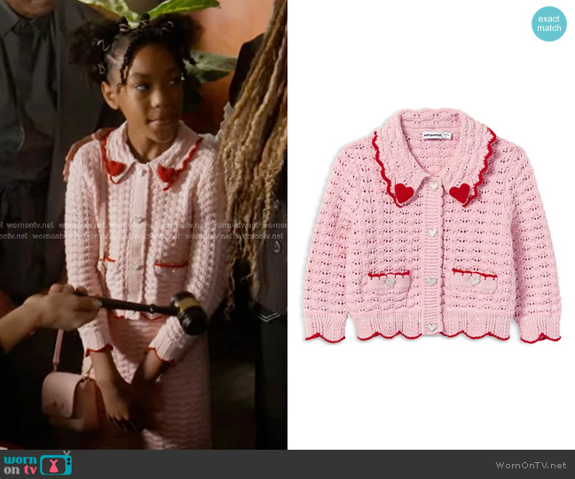 Self Portrait Girl's Textured Heart Detail Cardigan worn by Mara Driskell (Askyler Bell) on 9-1-1