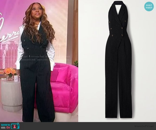 Sergio Hudson Double-breasted pinstriped twill jumpsuit worn by Sherri Shepherd on Sherri