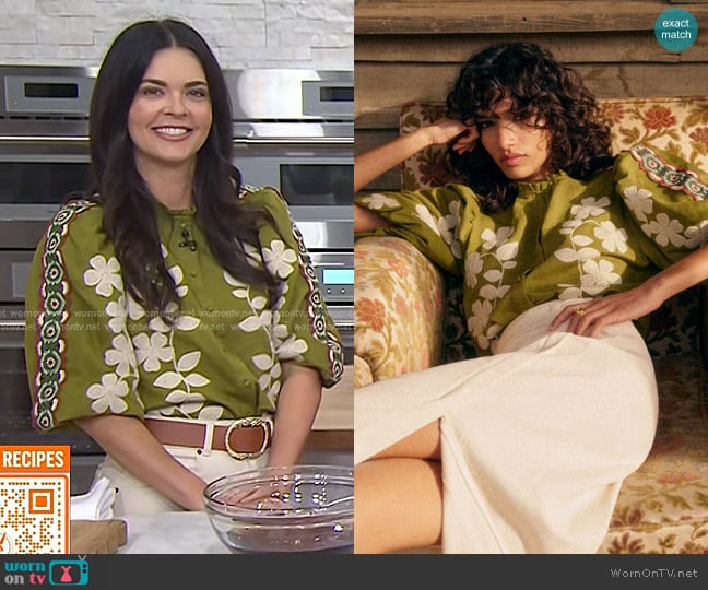 Sezane Anton Blouse in Olive Green worn by Katie Lee Biegel on Today