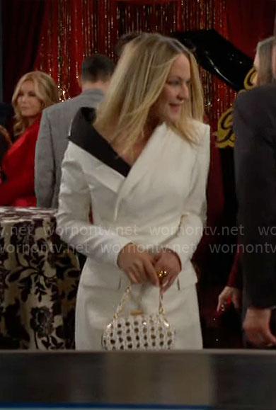 Sharon’s white asymmetric blazer dress on The Young and the Restless