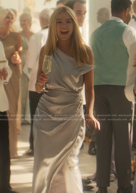 Simone’s silver asymmetric dress on Sirens