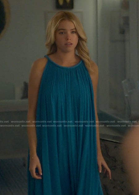 Simon’s blue pleated dress on Sirens
