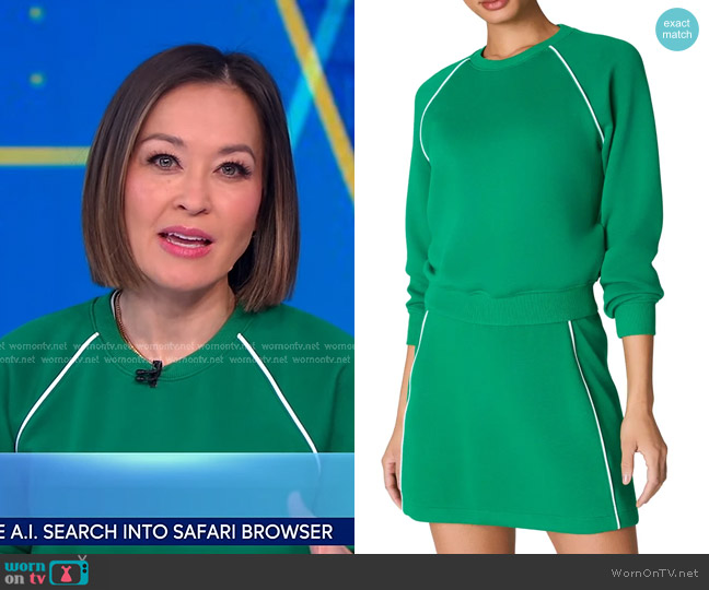 Spanx Airpique Sweatshirt in Field Green worn by Eva Pilgrim on Good Morning America