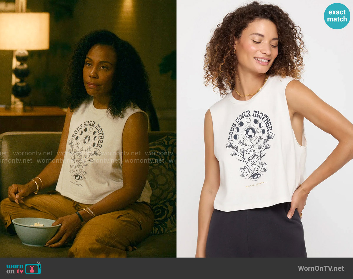 Spiritual Gangster Love Mother Callie Crop Tank worn by Dawn Edwards (Karen Pittman) on Forever