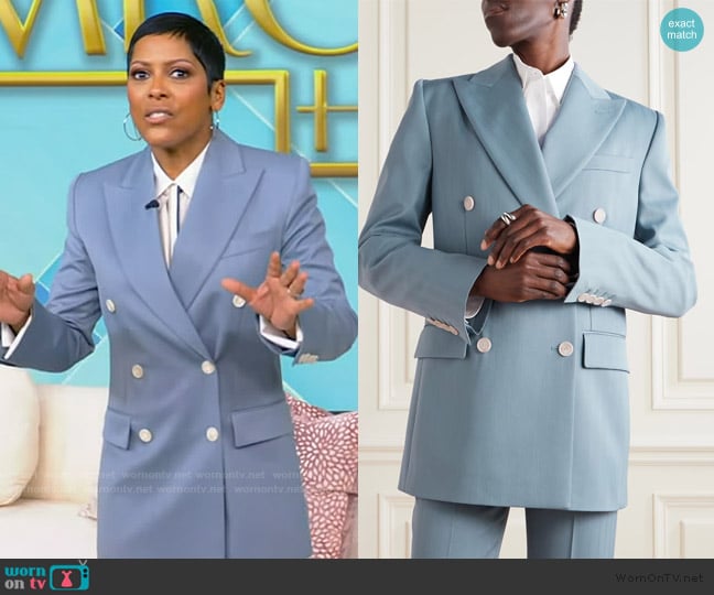 Stella McCartney Double-breasted striped wool-blend blazer worn by Tamron Hall on Tamron Hall Show