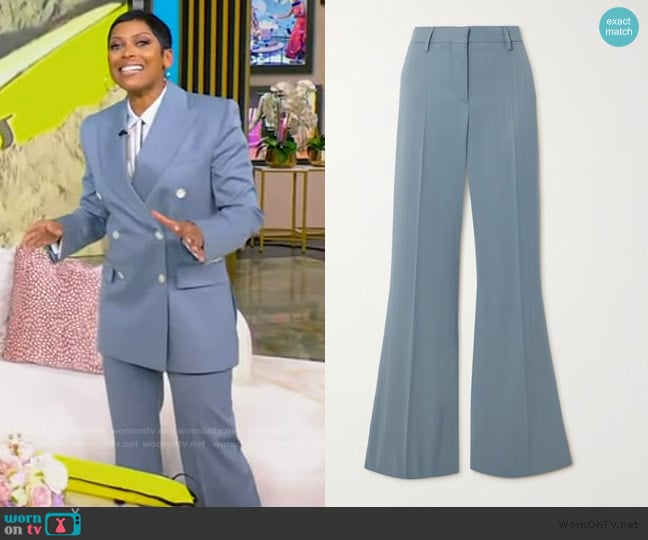 Stella McCartney Pinstriped wool-blend flared pants worn by Tamron Hall on Tamron Hall Show