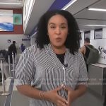 Elise Preston’s stripe puff sleeve top on CBS Evening News