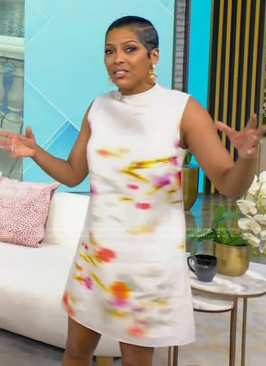 Tamron’s tie dye sleeveless dress on Tamron Hall Show