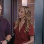 Teddy’s brown ruched front dress on Greys Anatomy