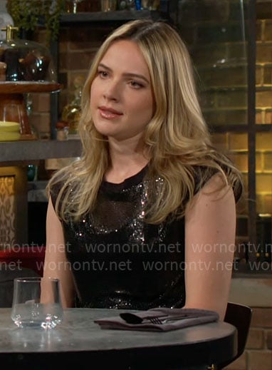 Tessa’s black sequin top on The Young and the Restless