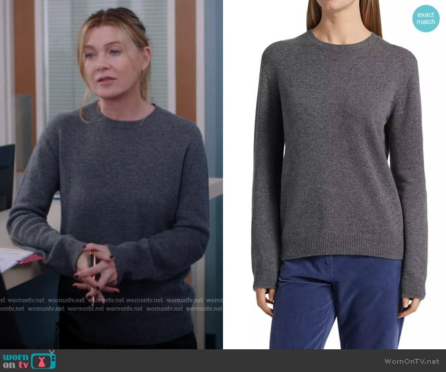 The Row Jayad cashmere sweater in Grey Melange worn by Meredith Grey (Ellen Pompeo) on Greys Anatomy