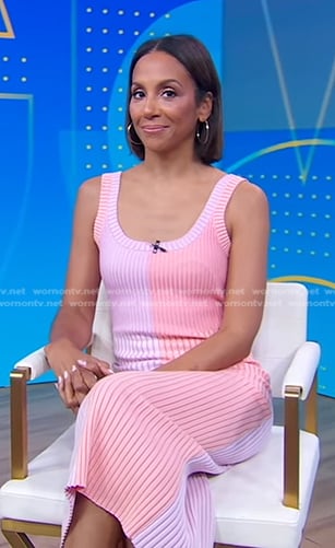 Tia Williams’s pink colorblock ribbed dress on Good Morning America