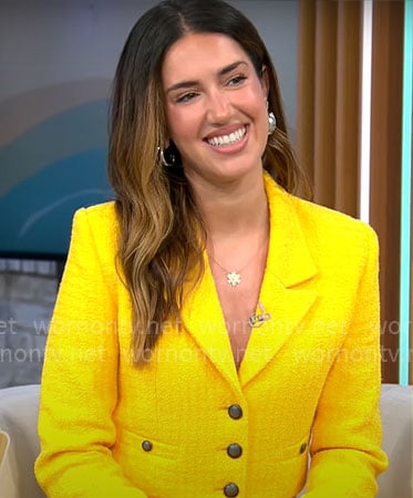 Tinx’s yellow tweed blazer and skirt set on CBS Mornings