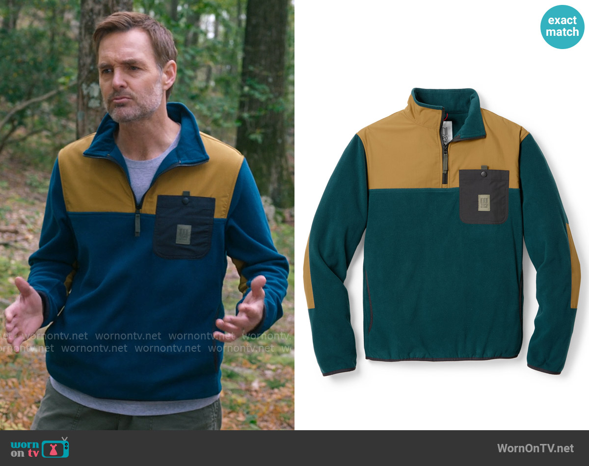 Topo Designs Vista Quarter-Zip Lightweight Fleece Pullover in Pond Blue/Dark Khaki worn by Jack (Will Forte) on The Four Seasons