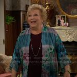 Traci’s blue mixed print kimono jacket on The Young and the Restless