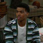 Tyrell’s green striped cardigan on Beyond the Gates