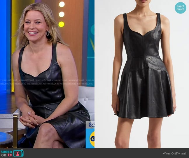 Ulla Johnson Thais Sleeveless Leather Minidress in Noir worn by Elizabeth Banks on Good Morning America