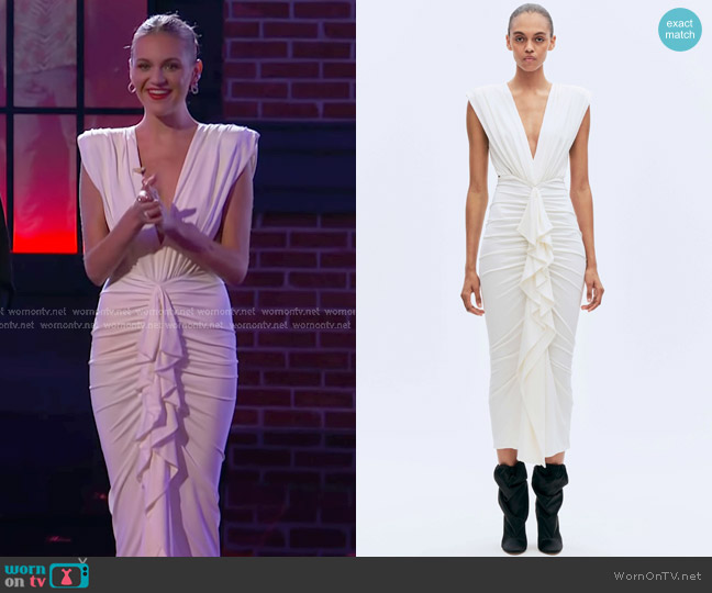 Vauthier Gathered V-Neck Midi Dress worn by Kelsea Ballerini on The Voice
