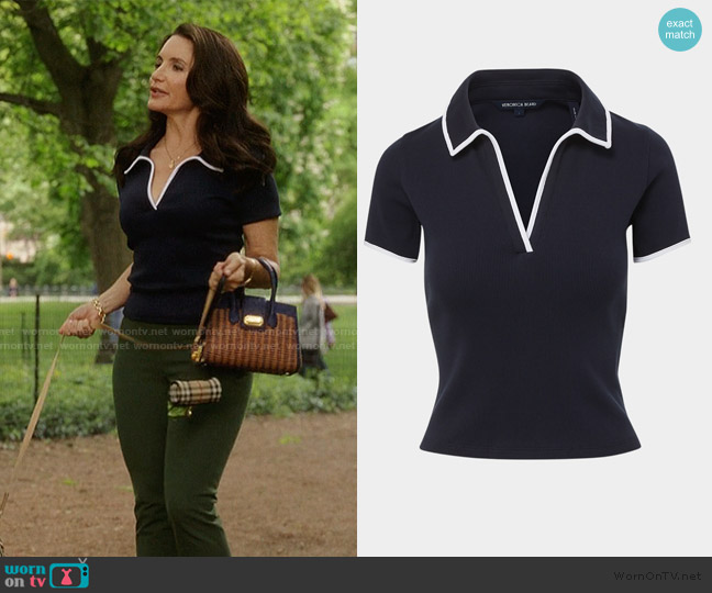 Veronica Beard Kearney Short-Sleeve Polo Tee worn by Charlotte York (Kristin Davis) on And Just Like That