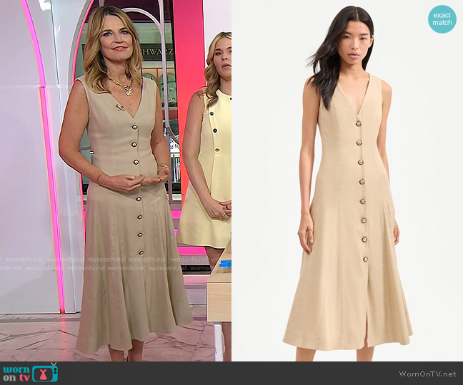 Veronica Beard Lou Pleated Midi Dress in Stone Khaki worn by Savannah Guthrie on Today