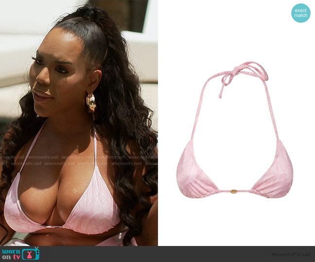 Versace Barocco print Lycra triangle bikini top worn by Kelli Ferrell on The Real Housewives of Atlanta