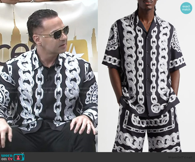 Versace Medusa Chains Silk Camp Shirt worn by Michael Paul Sorrentino on Access Hollywood