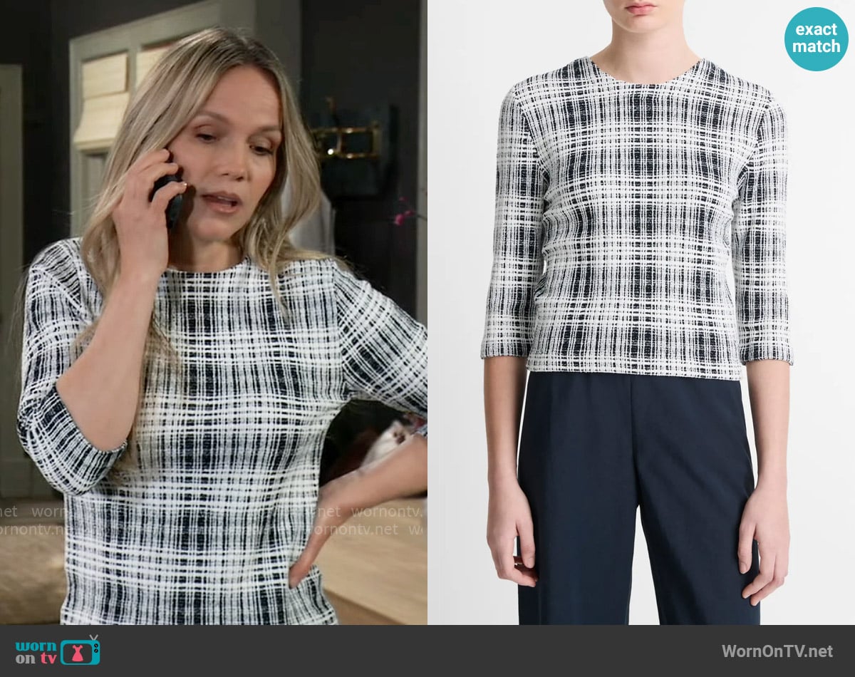 Vince Plaid Bouclé Sweater worn by Lulu Spencer (Alexa Havins Bruening) on General Hospital