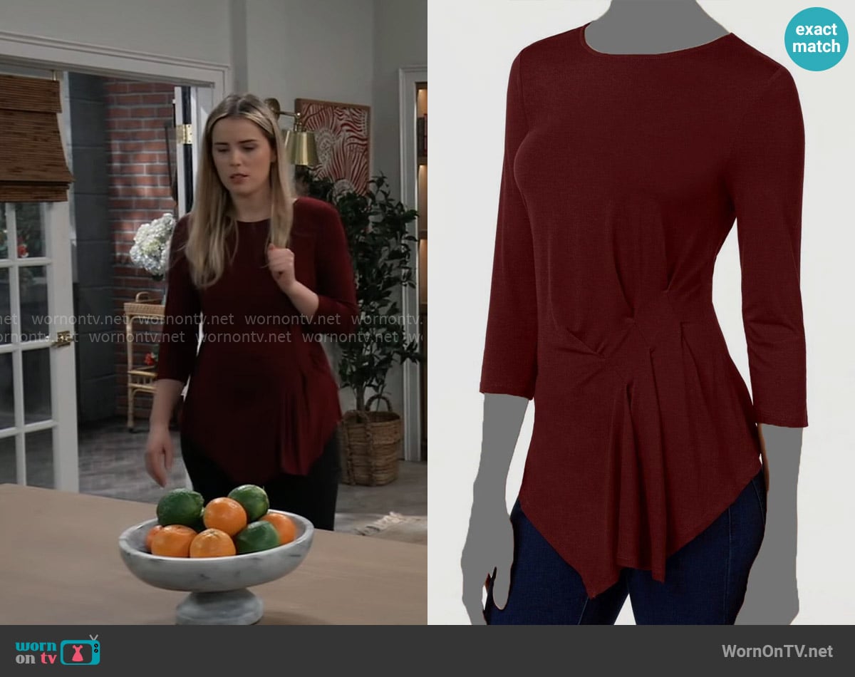 Vince Camuto Asymmetric Pleated Top worn by Sasha Gilmore (Sofia Mattsson) on General Hospital