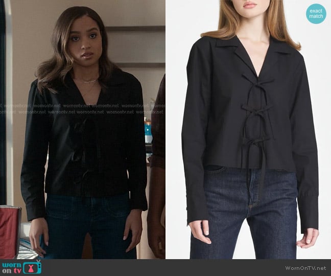 Wayf Alexandra Tie Front Cotton Poplin Top worn by May Grant (Corinne Massiah) on 9-1-1