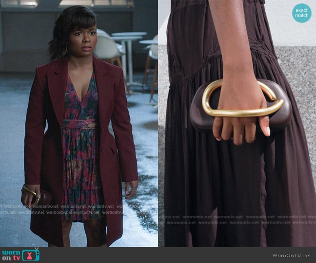 Zara Gold Closure Box Clutch in Maroon worn by Simone Griffith (Alexis Floyd) on Greys Anatomy