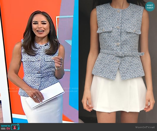 Zara Structured BElted Vest in White Sky Blue worn by Kaylee Hartung on Today