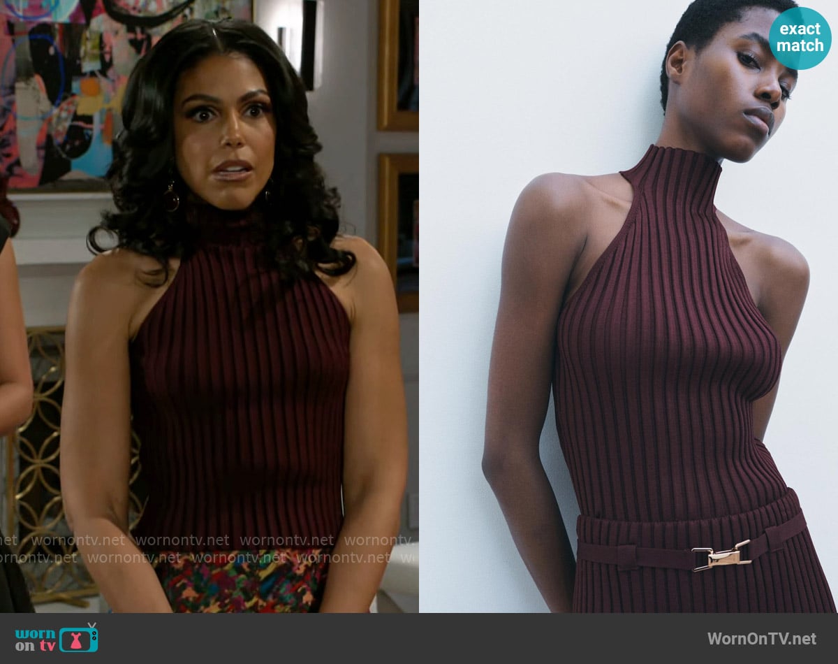 Zara Ribbed Knit Halter Top worn by Dani Dupree (Karla Mosley) on Beyond the Gates