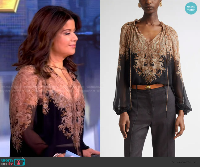 Zimmermann Dawning Placed Paisley Peasant Top worn by Ana Navarro on The View