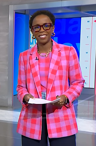 Zinhle’s pink plaid top and blazer on NBC News