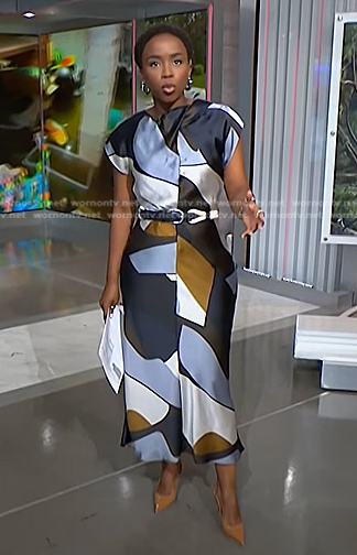 Zinhle’s satin geometric print dress on NBC News Daily
