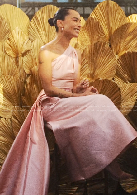 Zoe Kravitz’s pink one shoulder dress on The Studio