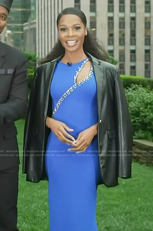 Zuri’s blue embellished cutout dress on Access Hollywood