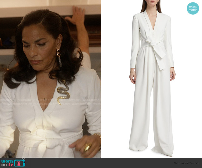 A.L.C. Kieran II Belted Crepe Wide-Leg Jumpsuit worn by Seema Patel (Sarita Choudhury) on And Just Like That