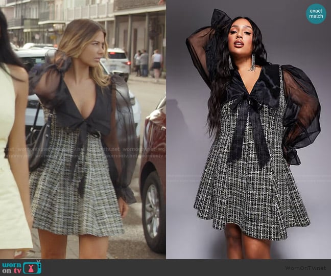 ASOS Glitter boucle dress with organza collar in black worn by Demi Engemann on The Secret Lives of Mormon Wives
