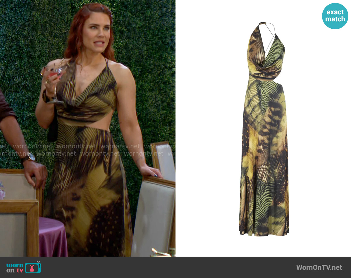 Amazuin Draped halterneck maxi dress worn by Sally Spectra (Courtney Hope) on The Young and the Restless