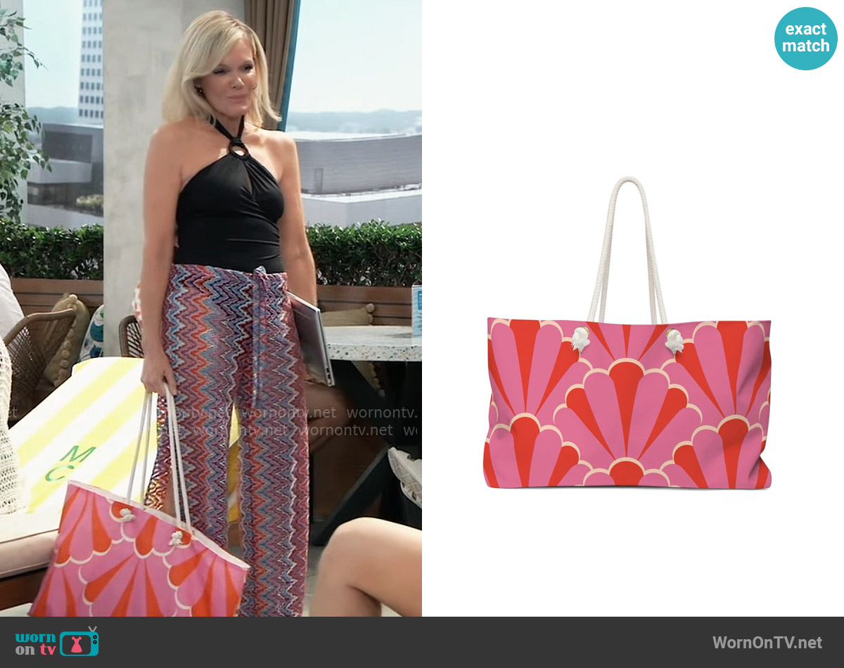 Glenda Maddox Design Beach Bag Weekender Tote Vintage Art Deco Print worn by Ava Jerome (Maura West) on General Hospital