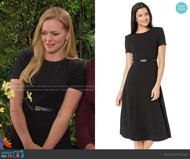 Calvin Klein Short Sleeve Belted Midi Dress in Black worn by Belle Brady (Martha Madison) on Days of our Lives