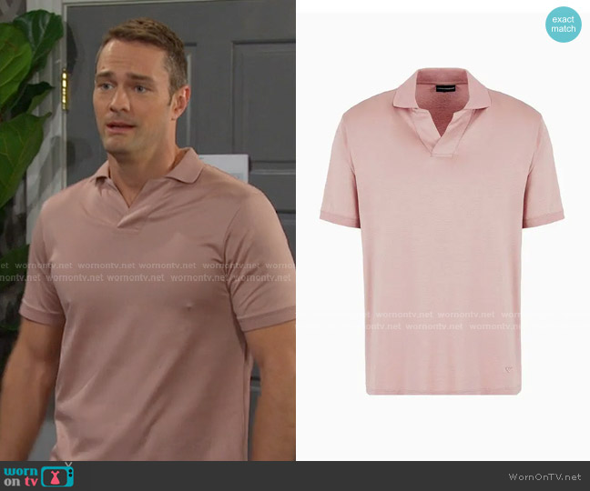Emporio Armani lyocell-blend jersey polo shirt in Pink worn by Andrew Donovan (Colton Little) on Days of our Lives